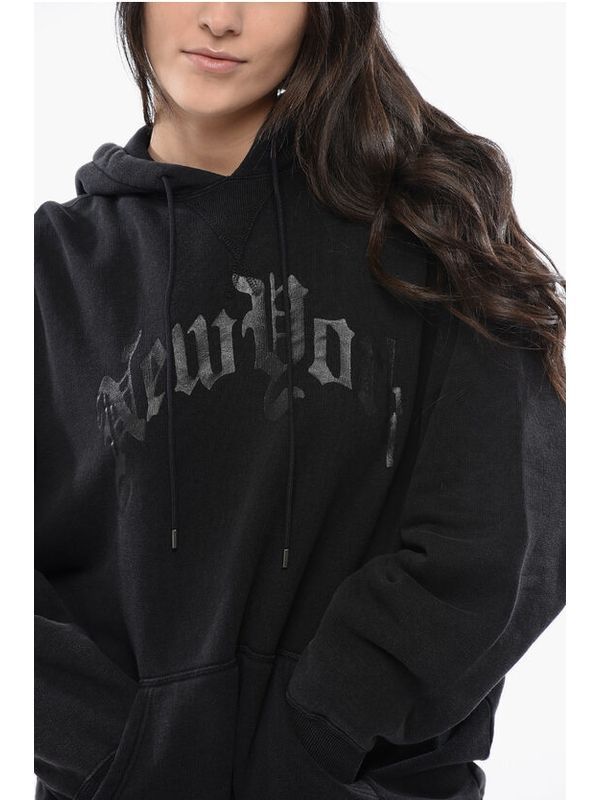 New York Logo Printing Drawstring Cotton Hoodie