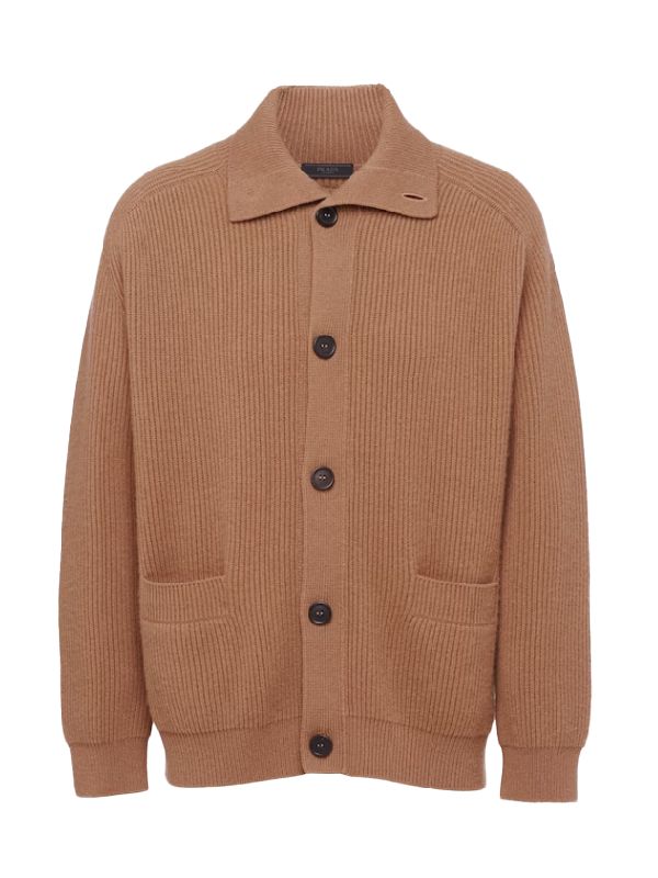 PRADA - Back Triangle Logo Ribbed Cashmere Cardigan - Jente