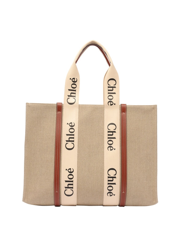 Woody Logo Linen Large Tote Bag