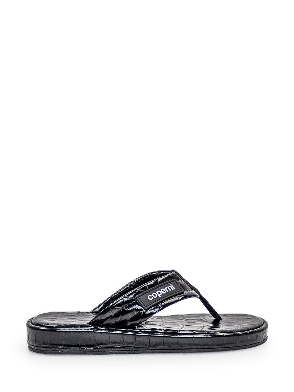 Croc Effect Leather Flip-Flops