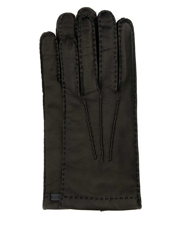 Logo Patch Leather Gloves