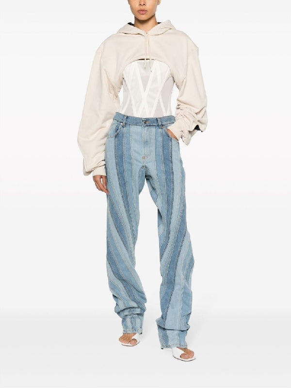 Spiral Panel Decoration Denim Pants