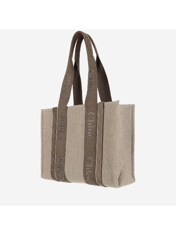 Woody Logo Linen Medium Tote Bag