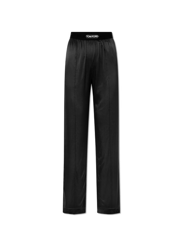 Waist Logo Banded Silk Pants