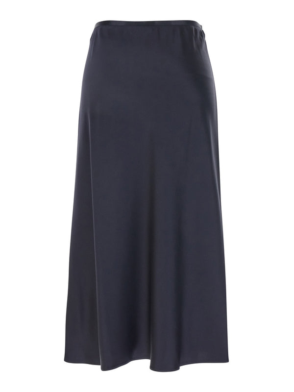 'Carnet' Blue Midi Skirt with Elastic Waist in Silk Woman Skirts