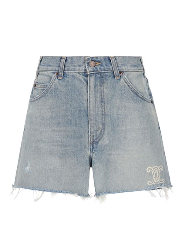 Triomphe Embroidered Washed Denim Shorts