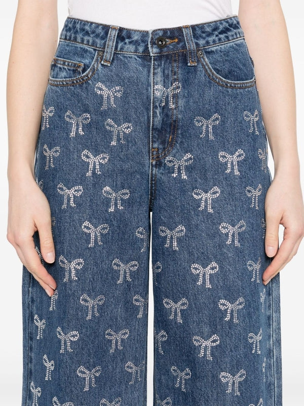 Allover Bow Pattern Denim Pants