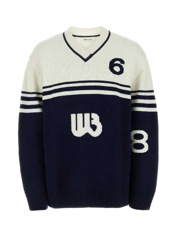 Wb Logo Two-tone V-neck Knit