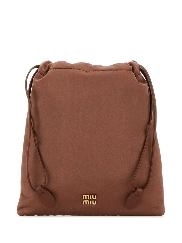 Logo Plaque Silk Blend Pouch Bag