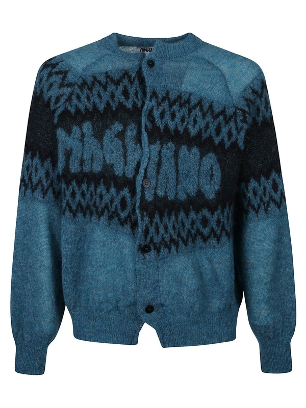 Jacquard Logo Mohair Wool Cardigan