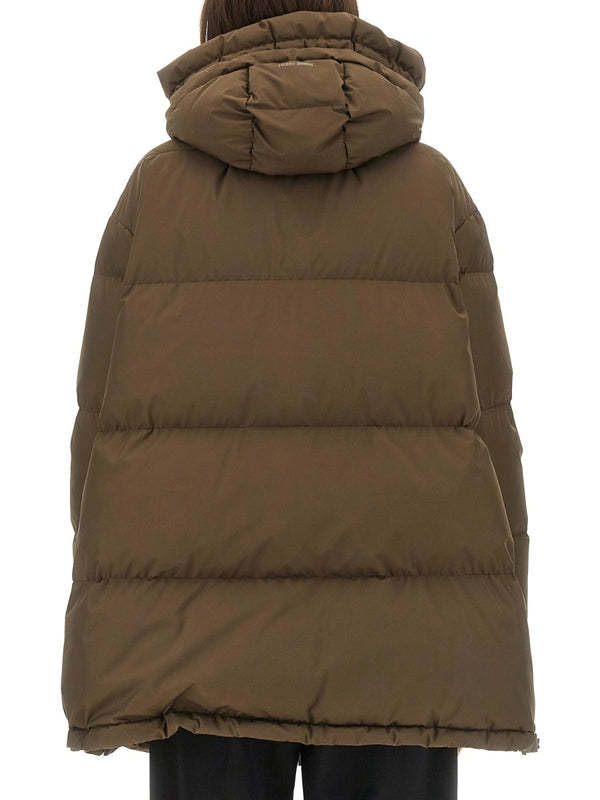 Brown Nylon High-Neck Padded Jacket