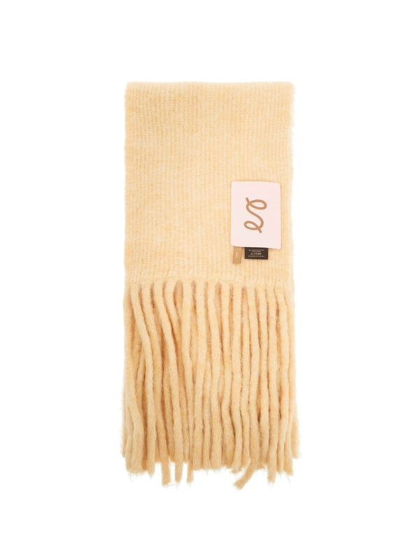 Fuzzy Logo Label Fringe Alpaca Muffler