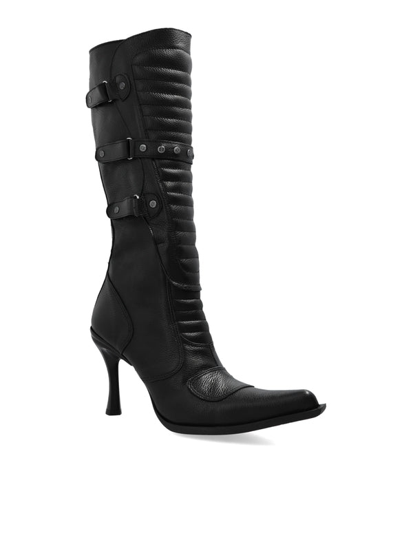 Stud Detail Leather Boots Heel