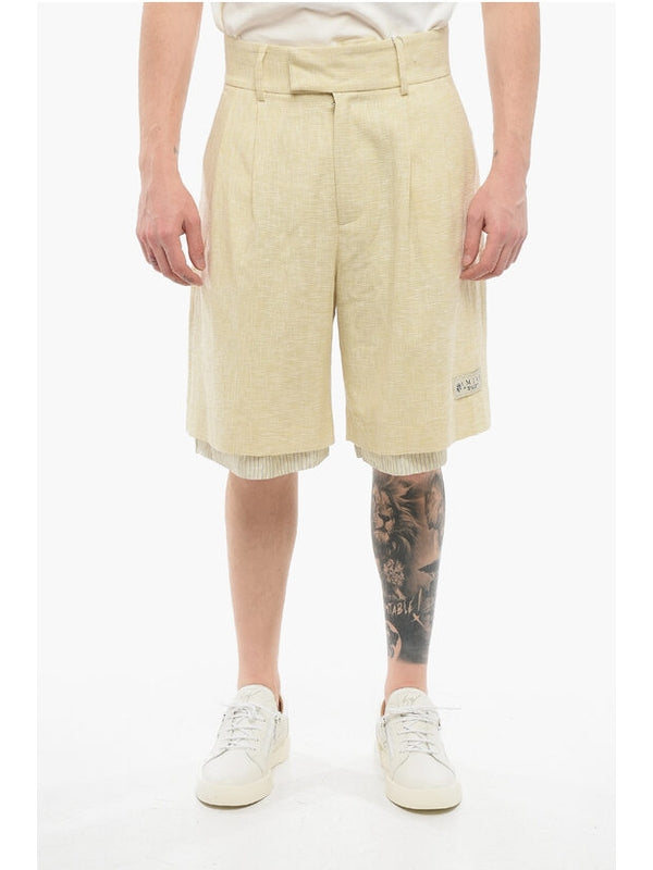 Pintuck Detail Wool Cotton Shorts