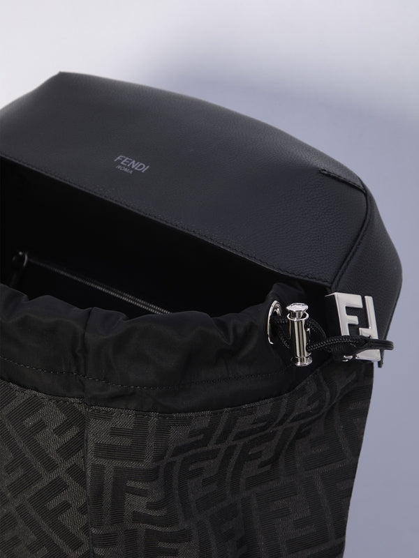 FF Logo Jacquard Leather Backpack