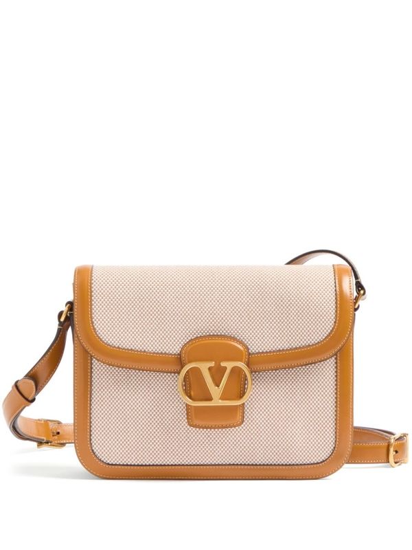 9 to 5 V Logo Decorated Canvas Shoulder Bag