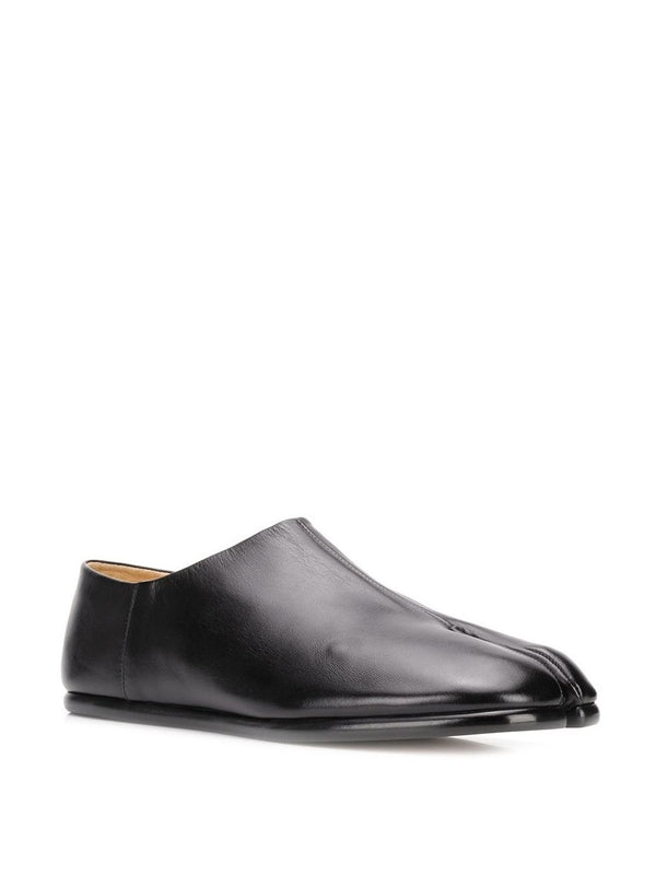 Black Leather Tabi Flat Loafers