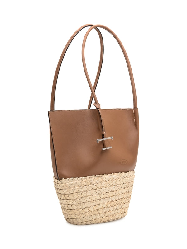 Bux Raffia Leather Panel Tote Bag