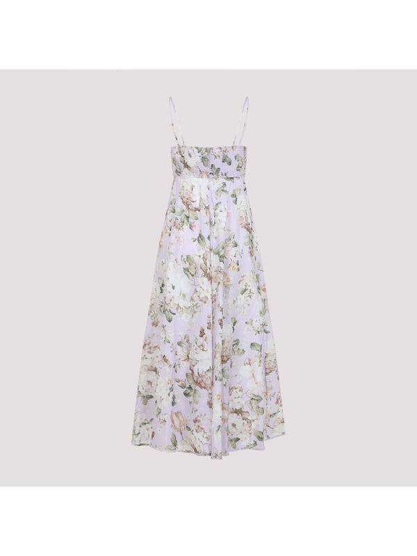 Flower Printing Linen Long Dress