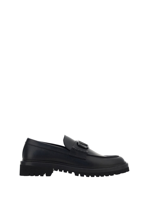 V Logo Leather Loafers