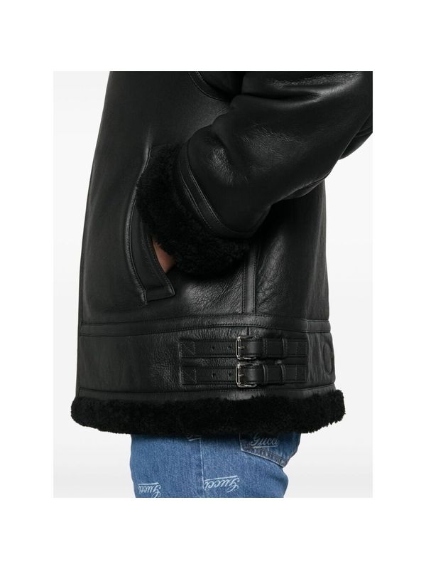 Back Logo Deboss Shearling Lambskin Jacket