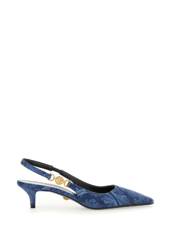 Baroque Denim Low Slingback Heel