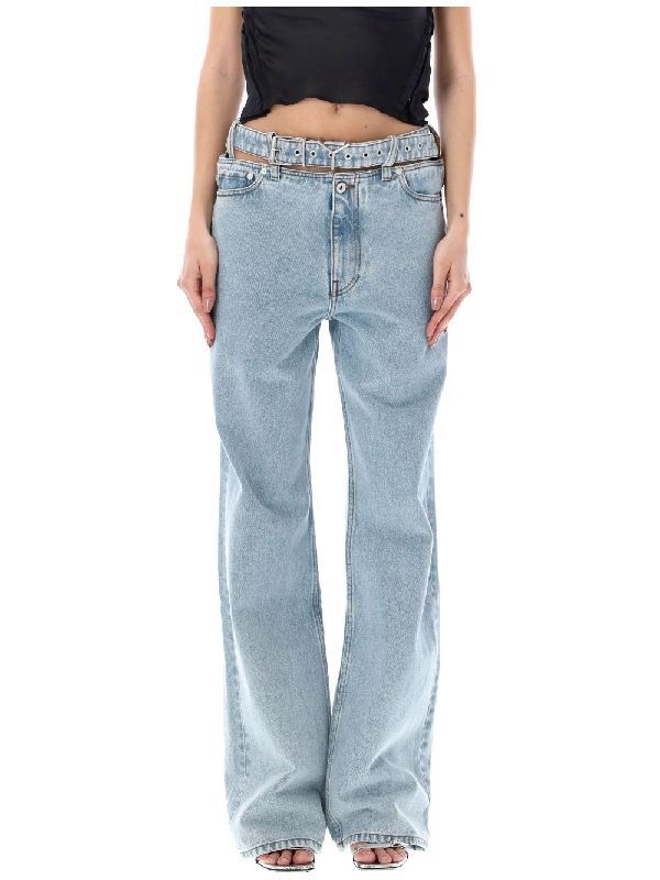 Y Belt Cutout Denim Pants