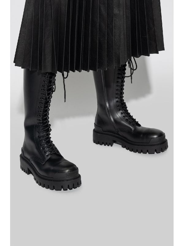 Strike Leather Lace-up Knee-high Boots