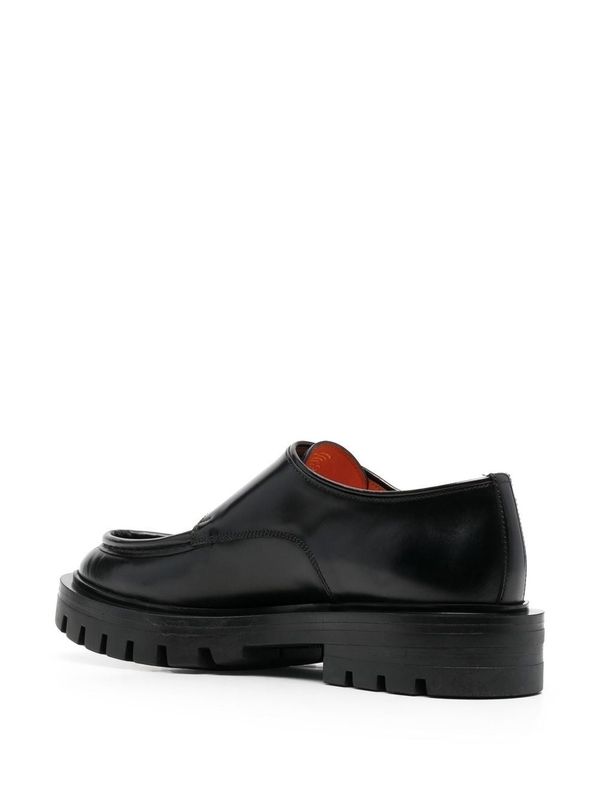 Black Leather Monk Strap Shoes