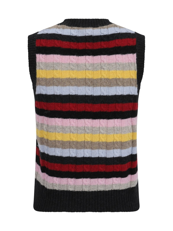 GANNI - Stripe Logo Knit Vest - Jente