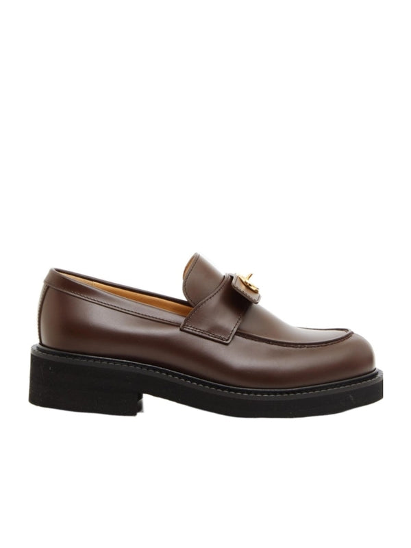 V Logo Leather Loafers