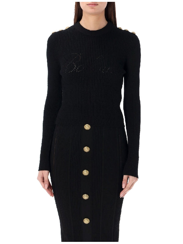 BALMAIN - Rhinestone Logo Detail Rib Knit - Jente