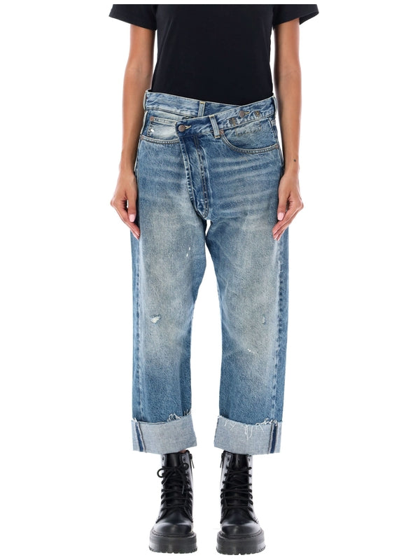 Cross Button Crop Denim Pants