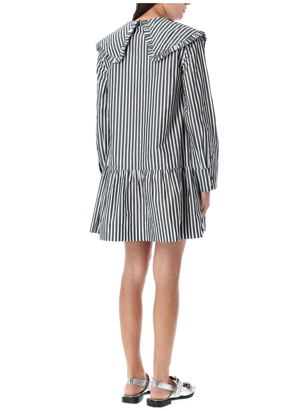 ストライプビッグカラーミニドレス