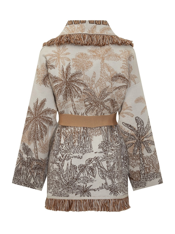 Jacquard Detail Wool Blend Cardigan