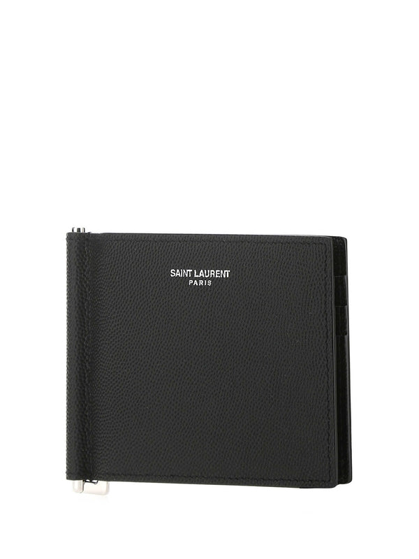 Logo Calfskin Money Clip Wallet