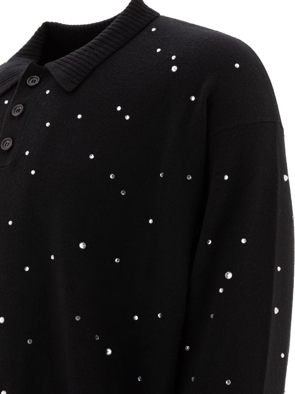 Rhinestone Wool Knit Polo
  Shirt