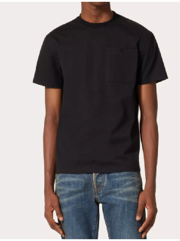 V Logo Topstitch Cotton T
  Shirt