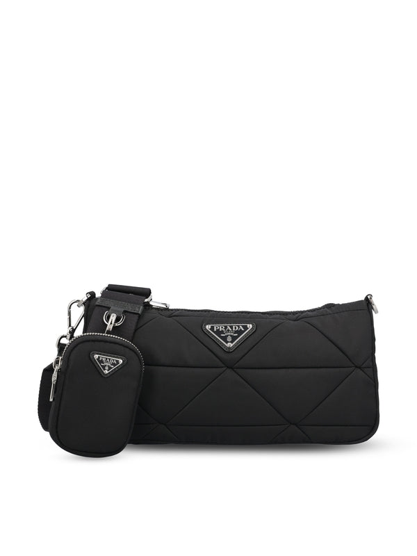 Triangular Logo Quilted Nylon Pouch Shoulder Bag