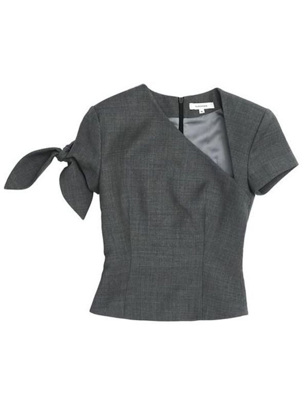 Slant Collar Fitted Blouse Top