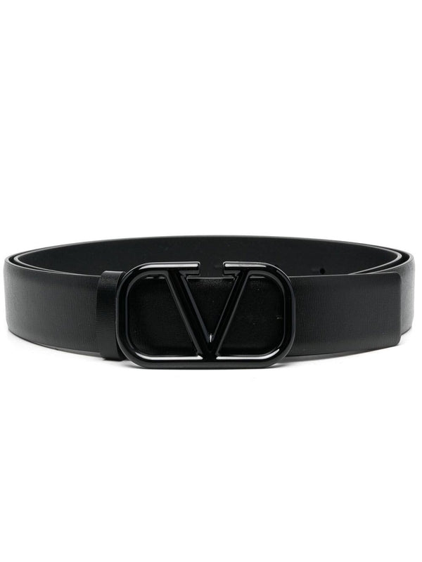 V Logo Leather Belt