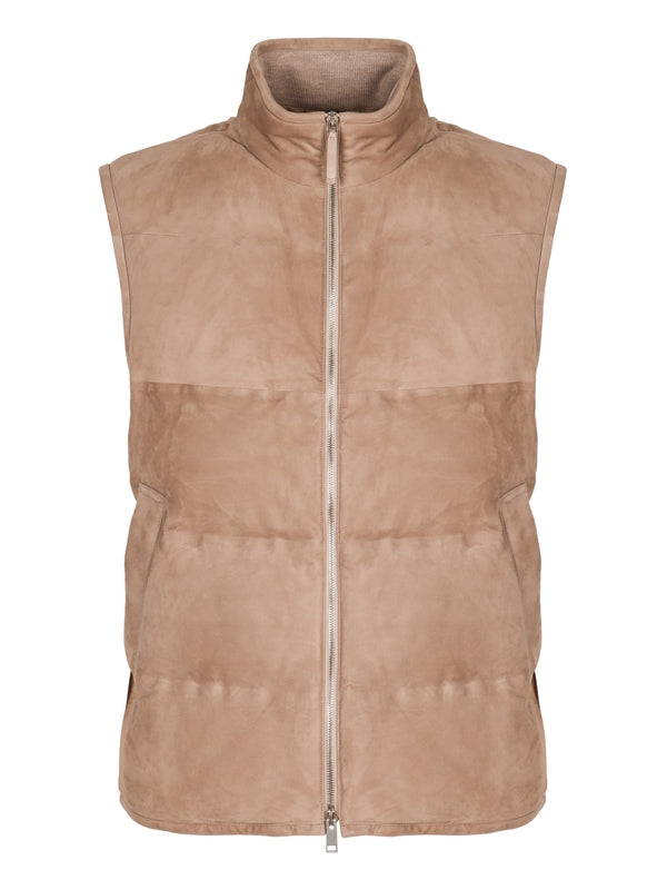 High-Neck Suede Zip-Up Vest