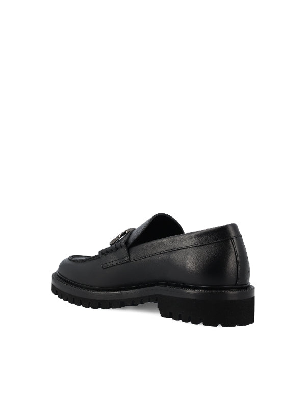 V Logo Leather Loafers