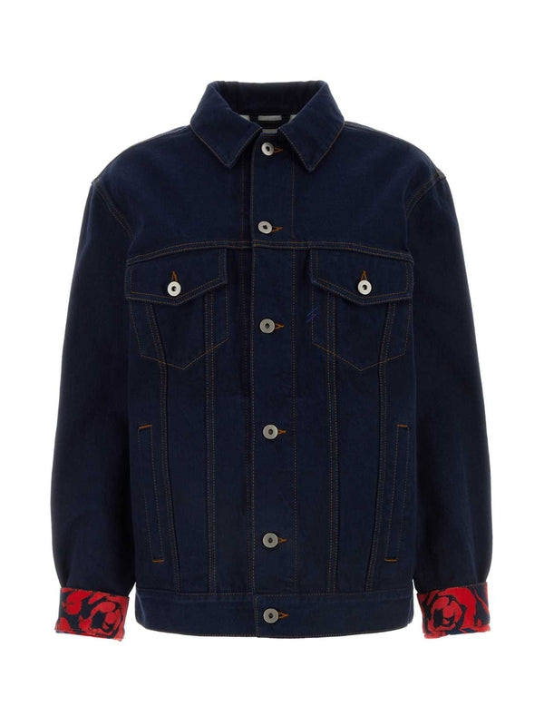 Turn-Up Flower Printing Denim Jacket