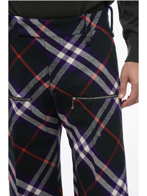 Zipper Detail Tartan Check Wool Pants