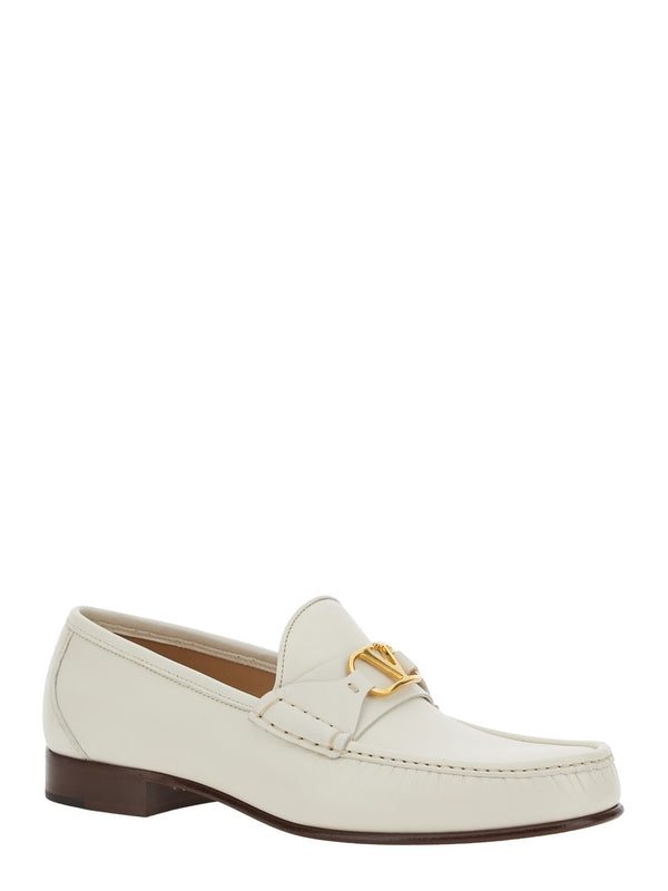 White Loafers with VLogo Plaque on the Front in Leather Man Loafers