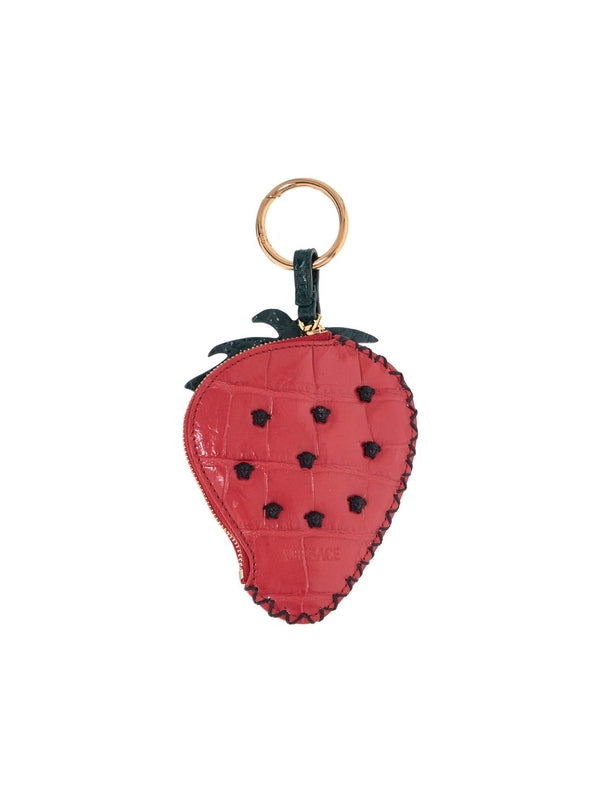 Strawberry Croco Effect Leather Keyring Pouch