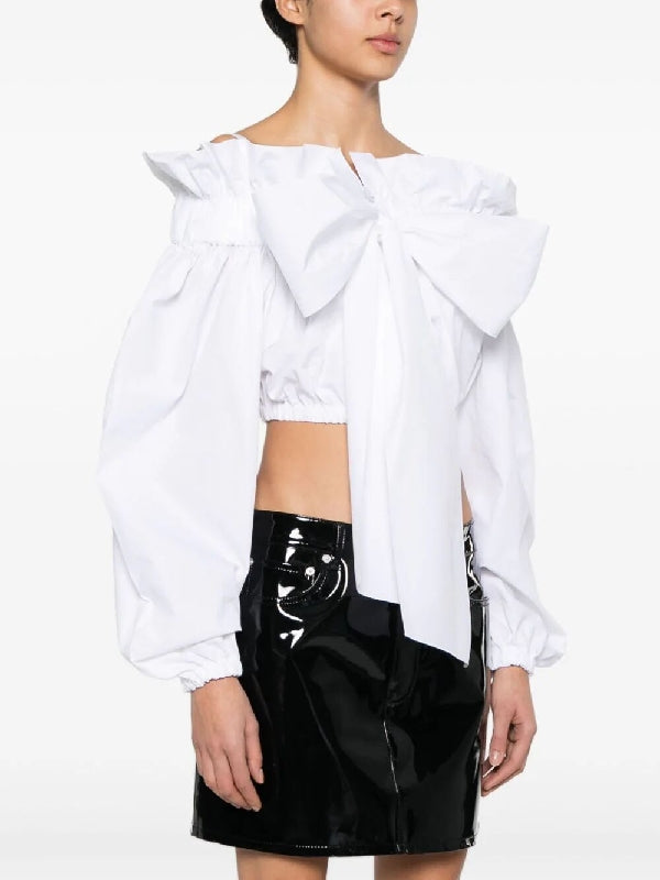 Bow-detail Off-shoulder Crop Blouse