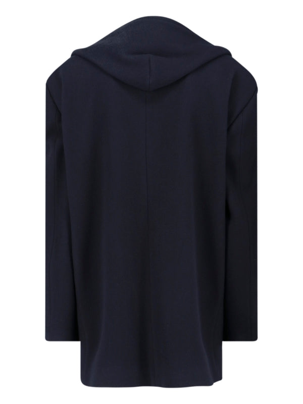 Navy Wool Hoodie Coat