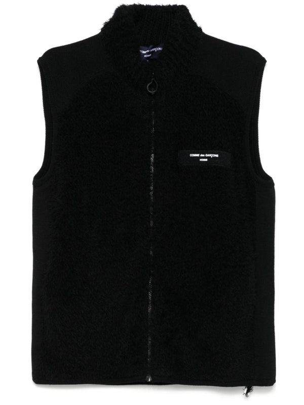 Logo Patch Brushed Wool Blend Zip-Up Vest